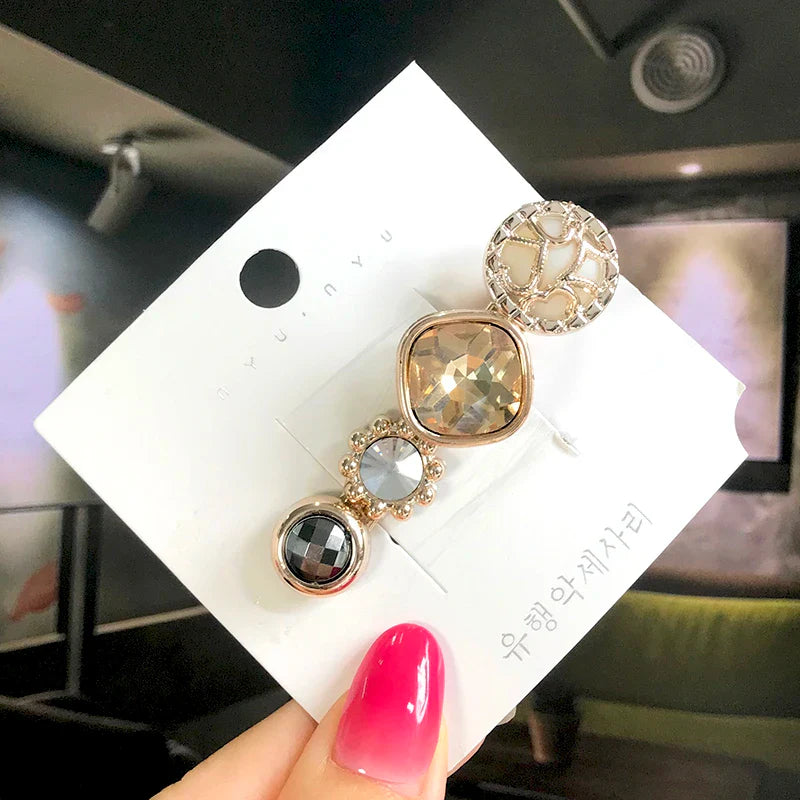 Set Women Hair Clips Jewelry Fashion Crystal Hair Accessories For Girls Luxury Pearl Geometric Barrettes Pins Christmas Gift 1pcs-champagne