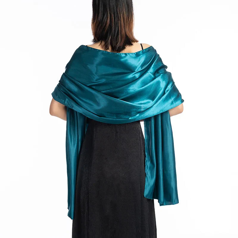 19 Colors New Arrival Women Evening Wraps Shawls 240*70cm Satin Long Formal Wedding Party Ladies Bolero 2 Size Can Choose peacock blue
