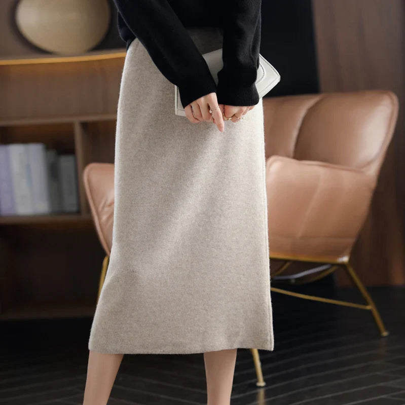 Autumn Winter New 100%Pure Wool Knit Long Skirt Women Casual Thick Korean High Waist Pack Hip Cashmere Wild A-Line Skirt camel