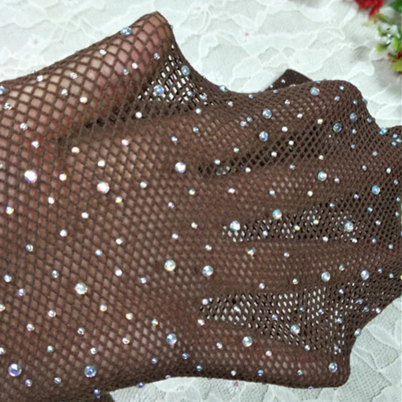Sexy Glitter Small Mesh Thin Pantyhose Women Individuality Shiny Fishnet Tights Sell Well brown one size