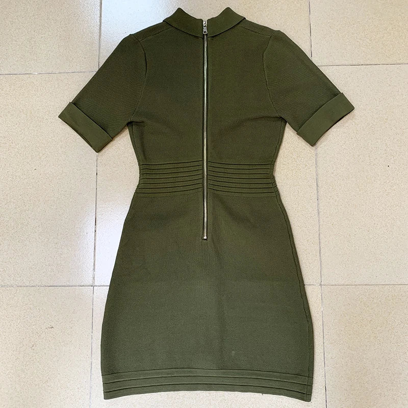 HIGH QUALITY Newest Designer Runway Fashion Women's Short Sleeve Notched Collar Lion Buttons Knitted Dress