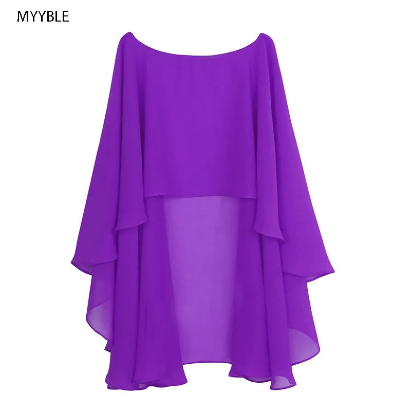 Womens Ladies Soft Wedding Capes Wedding Jacket Wraps Chiffon Shrug Bridal Bolero Long Shawl and Wraps Evening Wedding Cover Up Purple