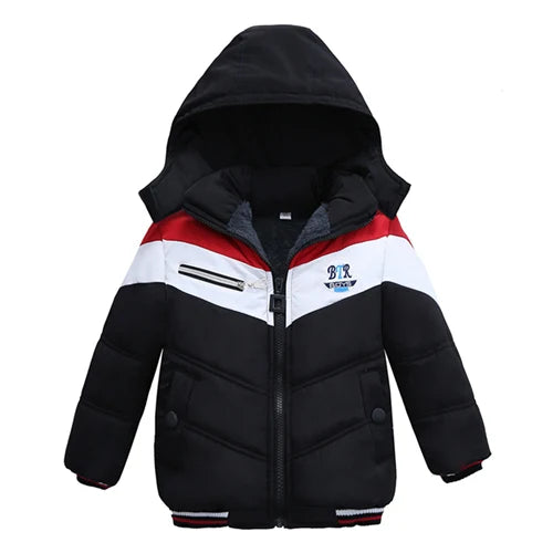 Baby boy winter cotton jacket letter printing plus velvet warm hooded padded coat thickened 2-5years old Beibei quality clothing Photo Color 4