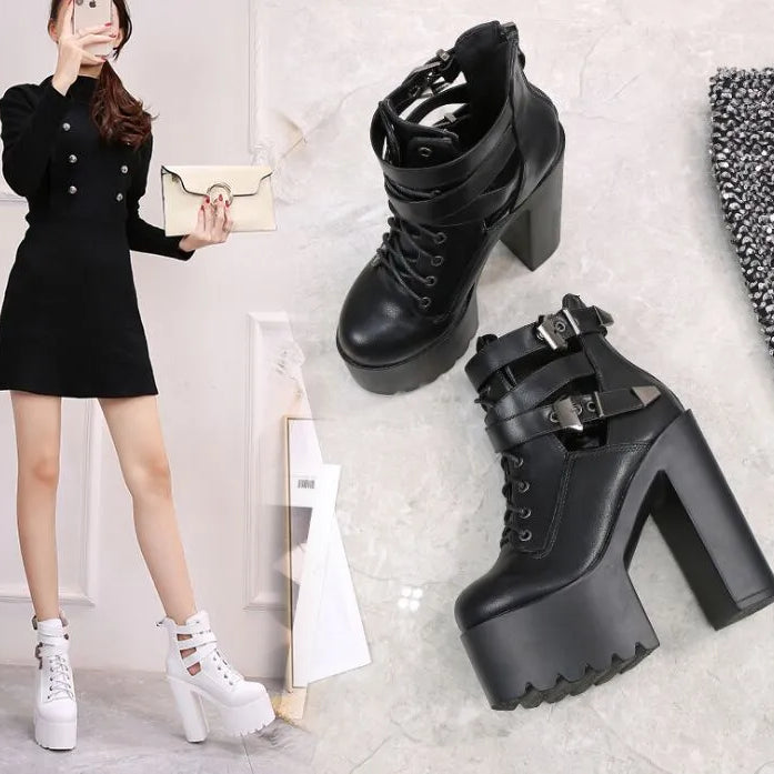 New 15CM Motorc boots sexy super high-heeled waterproof platform lace-up high heels nightclub catwalk thick with short boot