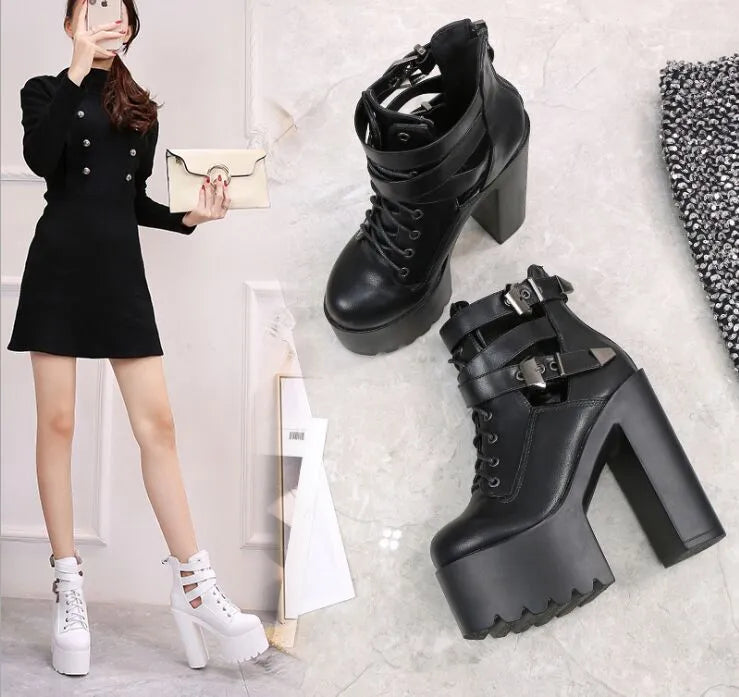 New 15CM Motorc boots sexy super high-heeled waterproof platform lace-up high heels nightclub catwalk thick with short boot