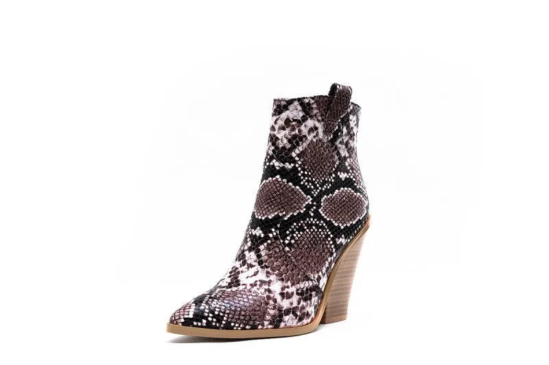 MStacchi Gold Snake Print Ankle Boots For Women Wedge High Heels Boots Woman Runway Design Chunky Heels Botas Mujer Western boot