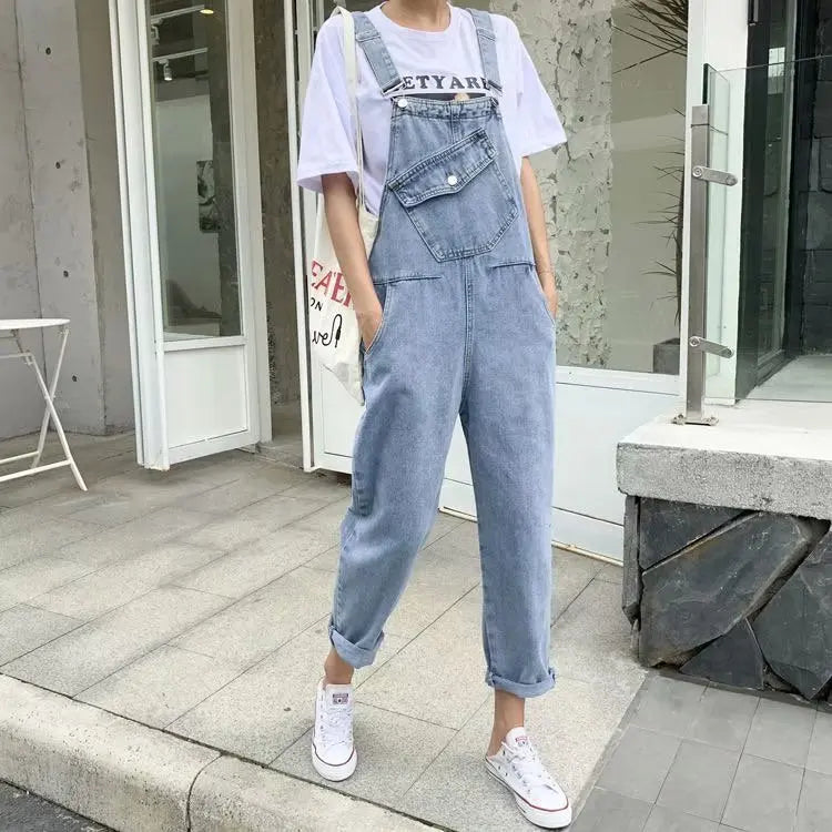 Denim Jumpsuits Women Pant Woman Jeans High Waist Denim Pants Wide Leg Denim Clothing Blue Jeans Vintage Fashion