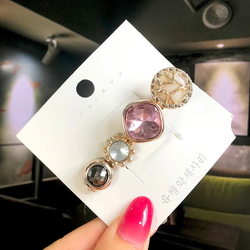 Set Women Hair Clips Jewelry Fashion Crystal Hair Accessories For Girls Luxury Pearl Geometric Barrettes Pins Christmas Gift 1pcs-pink