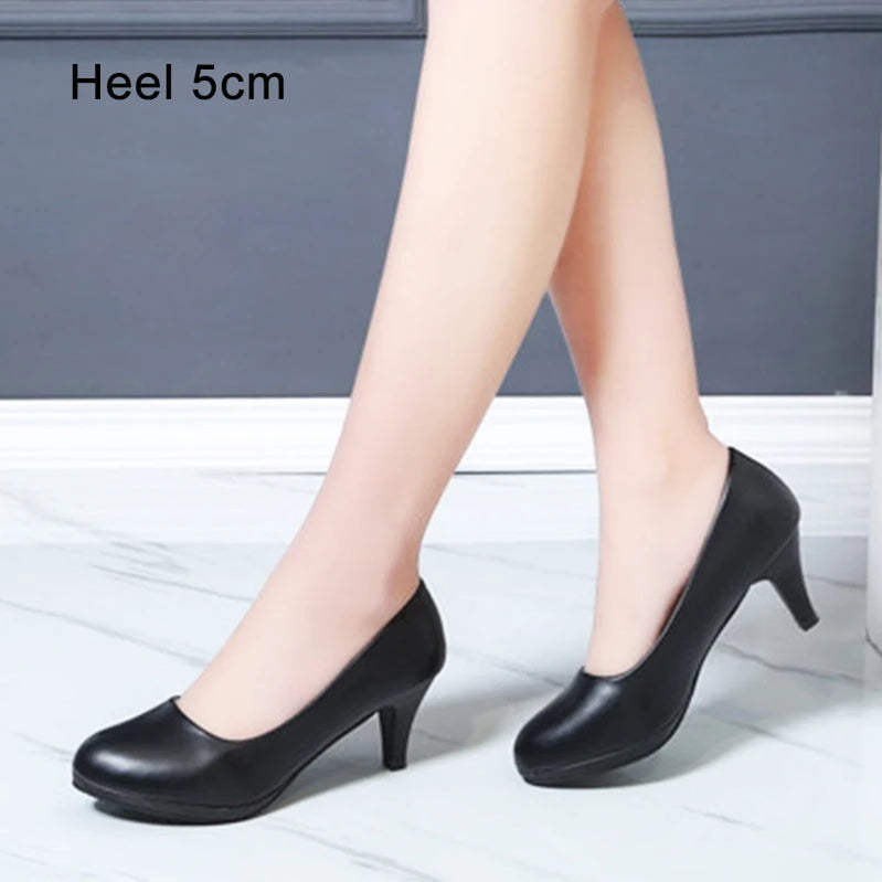 Voesnees Women Shoes Comfortable Formal Wear Black High Heels 3-5cm Professional Mid-heel Flight Attendant Etiquette Work Shoes