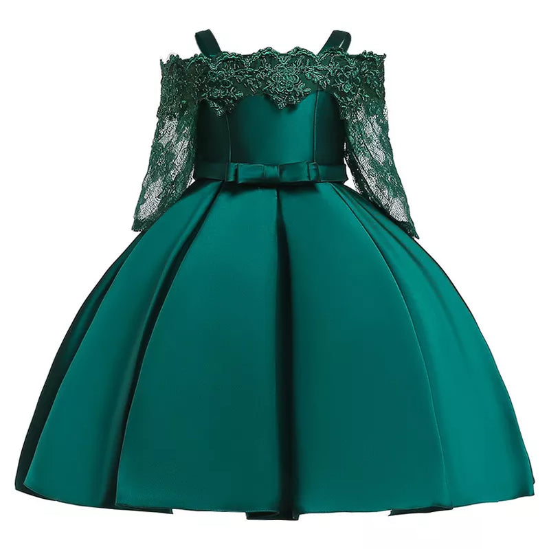 One Shoulder Princess Dress Kids Clothes For Girl Evening Wedding Party Gown Costume Children Clothing 3-10 Years Vestido Dark green