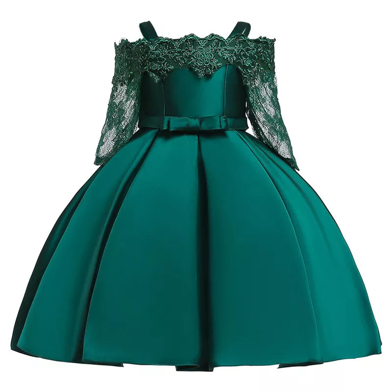 One Shoulder Princess Dress Kids Clothes For Girl Evening Wedding Party Gown Costume Children Clothing 3-10 Years Vestido Dark green