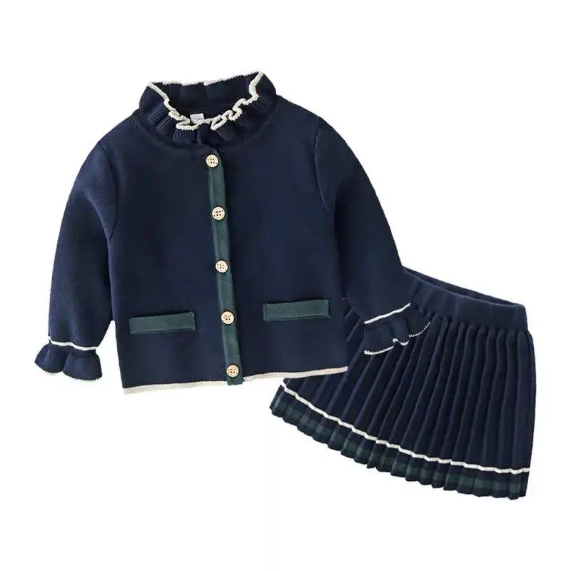 Autumn Winter Baby Girl Knitted Dress Japanese Navy Collar College Style Pleated Dress Kids Dresses for Girls Dress for Girls SKY BLUE