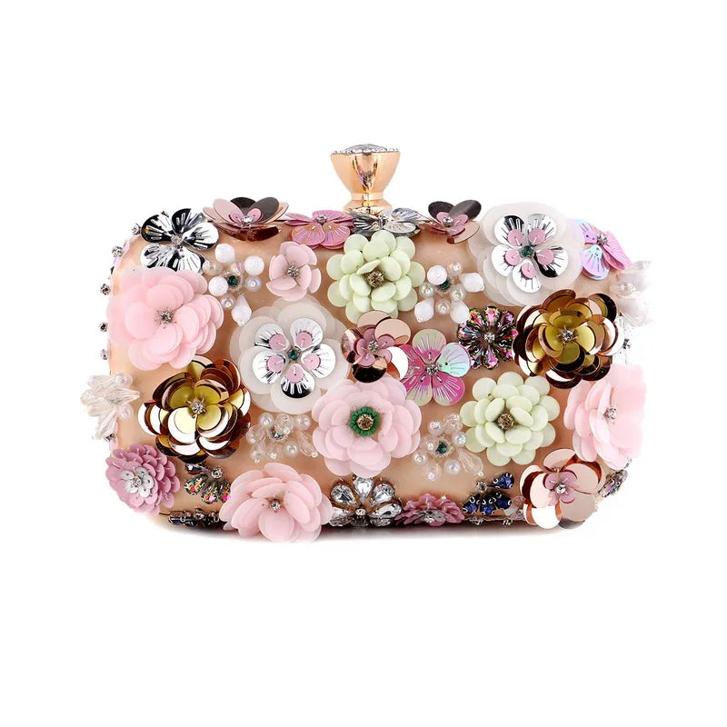 Flower Candy Color Women Evening Bags Wedding Party Event Clutch Diamonds Metal Rhinestones Handbags Beading Purse Diamonds Bag YM1989gold Mini(Max Length<20cm)