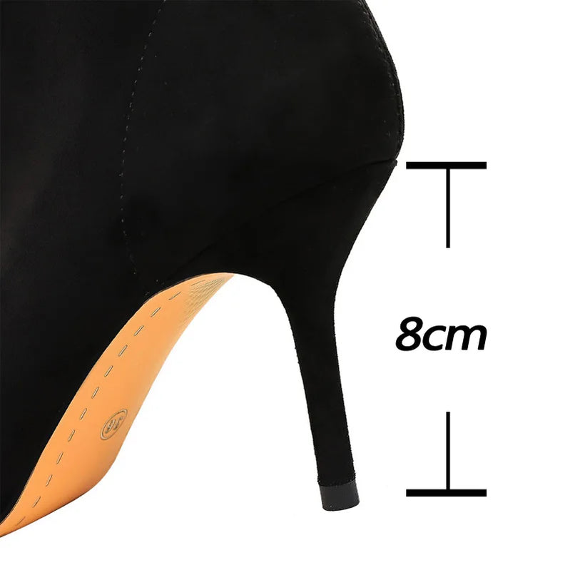 Shoes Suede Women Boots Fashion Women Ankle Boots Pointed Toe High-heel Boots Sexy Black Short Boots Winter Shoes Warm