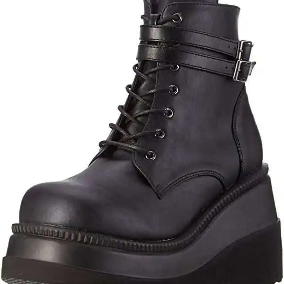 Platform Shoes Slanted Heel Colorful Hight-Top Buckle Casual Women's Shoes plus Size Women's Boots zapatos de mujer black