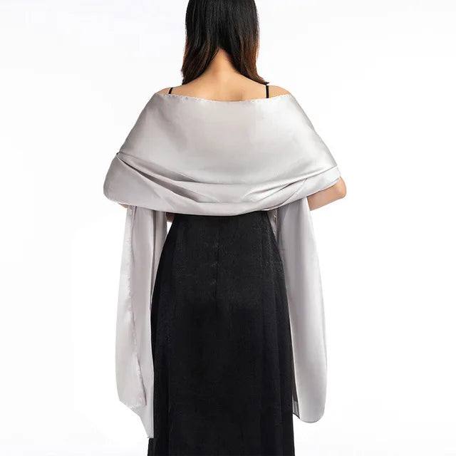 19 Colors New Arrival Women Evening Wraps Shawls 240*70cm Satin Long Formal Wedding Party Ladies Bolero 2 Size Can Choose light silver