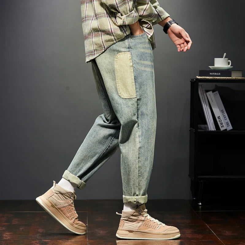 Jeans For Men Baggy Pants Loose Fit Harem Pants Vintage Clothes Men Fashion Pockets Patchwork Large Trousers Oversized 42