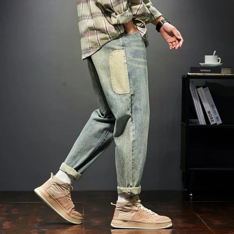 Jeans For Men Baggy Pants Loose Fit Harem Pants Vintage Clothes Men Fashion Pockets Patchwork Large Trousers Oversized 42