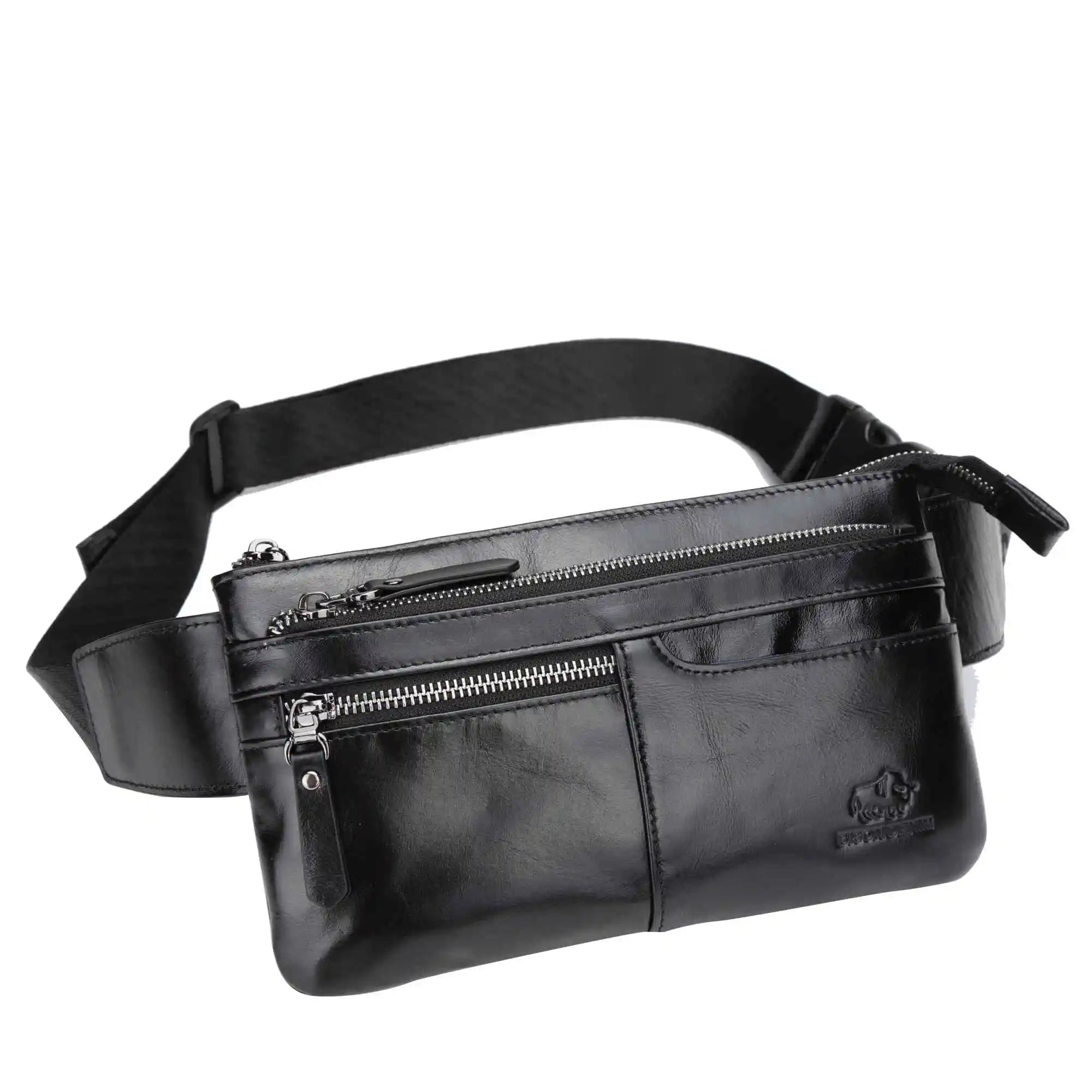 Leather Waist Bag Cell Phone Bags Men Women Travel Bag Retro Chest Purse Lightweight Casual Shoulder Bag Black