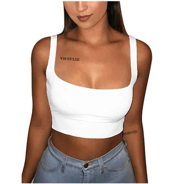 Solid Tank Top Female Strap Sleeveless Slash Neck Cropped Vest Sexy Women'S Summer Bralette Top White Black Red Casual Clothing WHITE