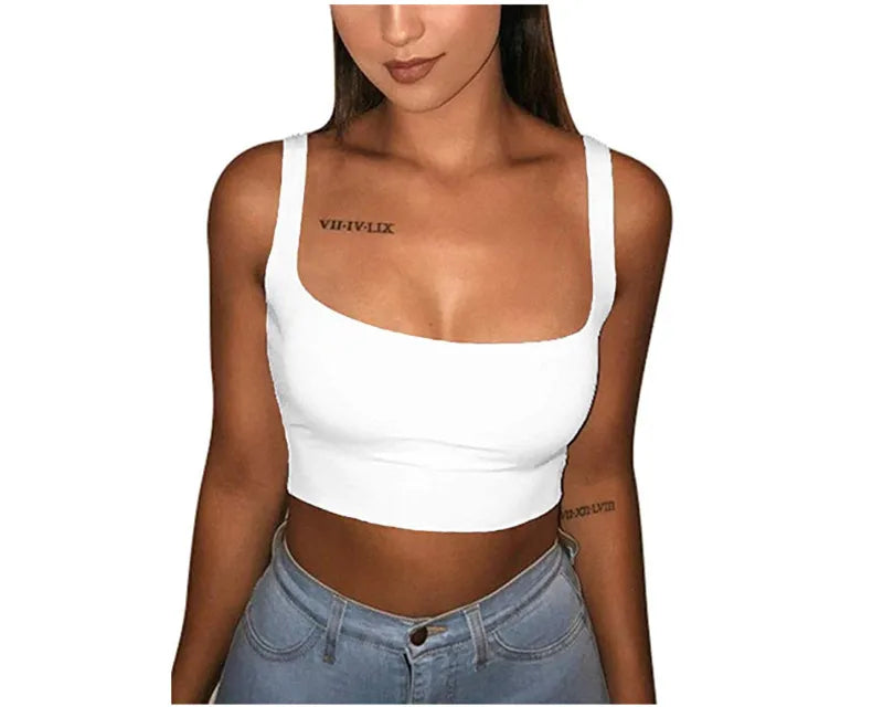 Solid Tank Top Female Strap Sleeveless Slash Neck Cropped Vest Sexy Women'S Summer Bralette Top White Black Red Casual Clothing WHITE
