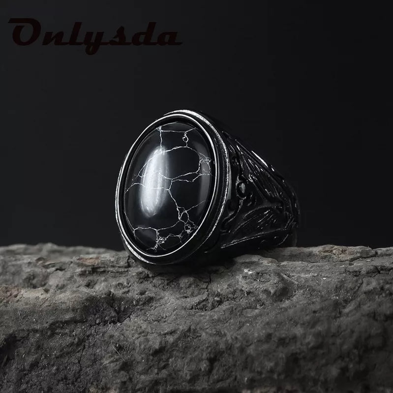 Stainless Steel Jewelry Ring Men Black Stone Rings Trend Charm Fashion Male Women Finger Band Engagement Wedding Gift V023 Us Size