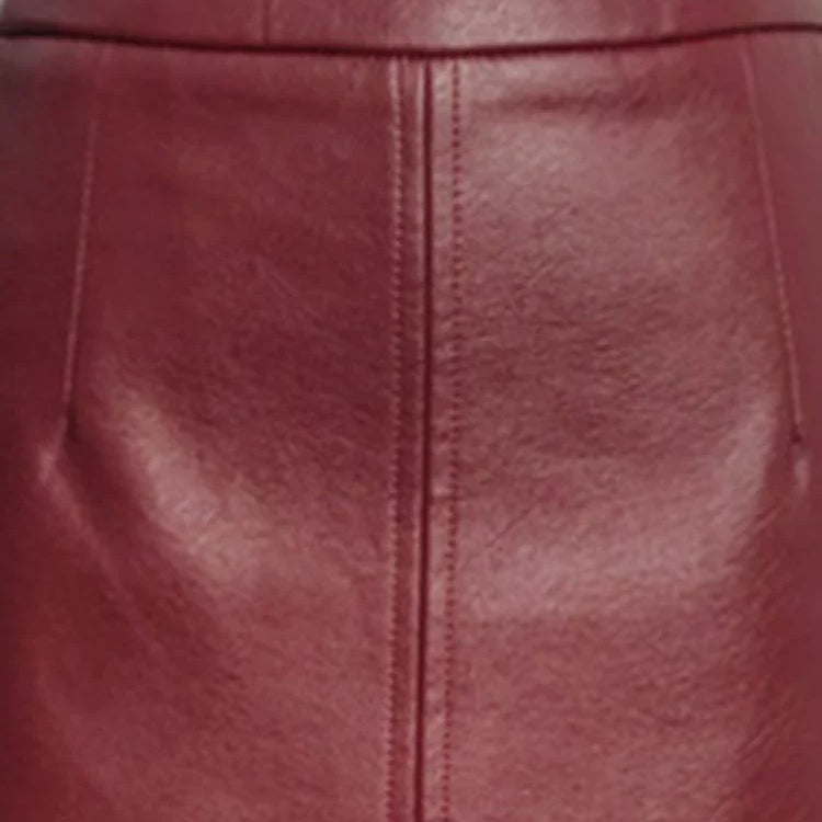 Lautaro Long Soft Faux leather pencil skirt women with front slit pockets High waisted midi skirts for women wine red skirt