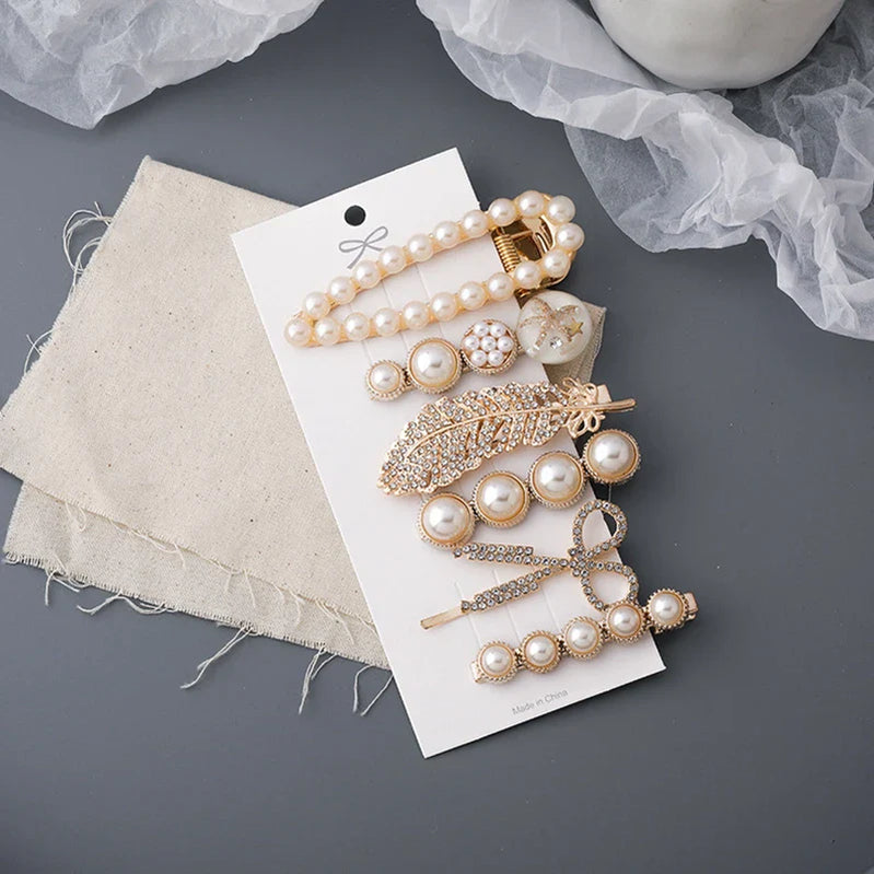 6pcs/set Feather Scissors Hair Clips for Women with Crystal Rhinestone Pearls Barrettes Fashion Jewelry Accessories Gifts YHA054