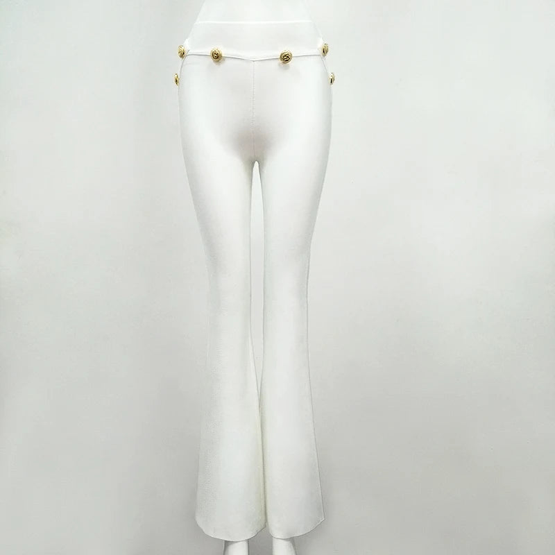 Celebrity Black White Red Rayon Bandage Flare Pants Fashion Bodycon Pant WHITE