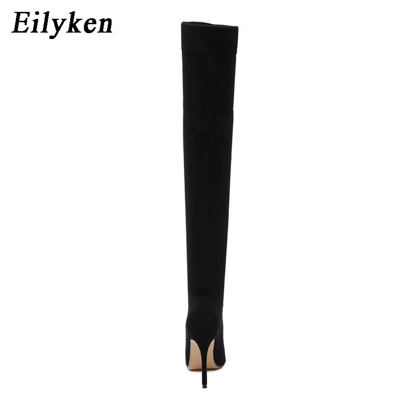 Women Thigh High Fashion Elastic Slim Stiletto Heels Over-the-Knee Boots Sexy Skinny Long Sock Botas Shoes