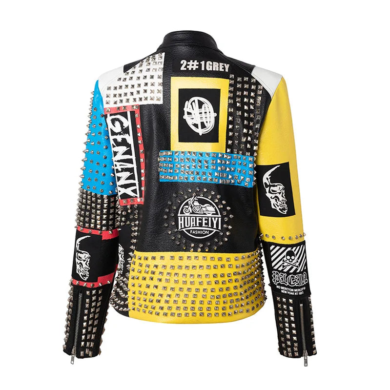 Men Leather Jacket 2024 Fashion Motorcycle Style Studded Punk Rock Cool Zipper Streetwear Biker Coats