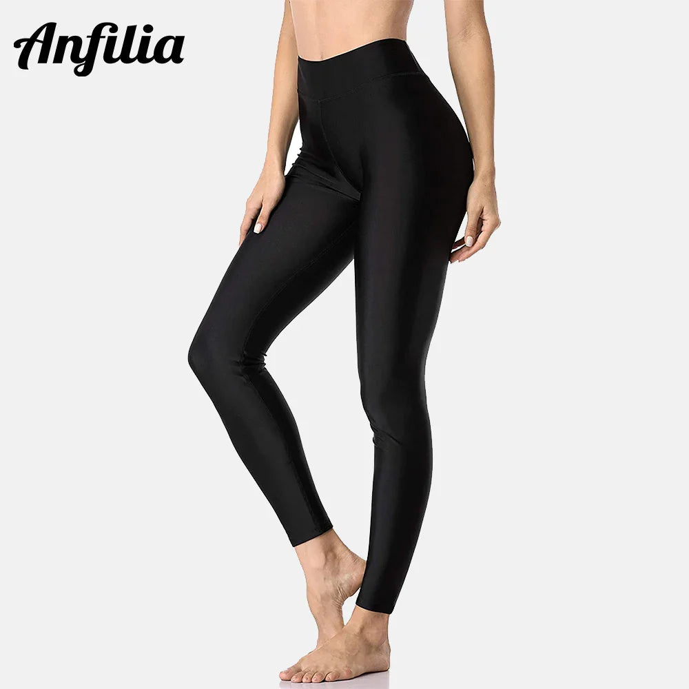 Anfilia Swimming Pants for Women High Waisted Swim Pants Swim Leggings Swim Tights