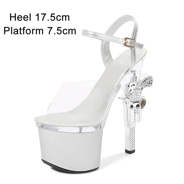 Fashion Super High Heels 17cm Women Shoes Platform Sandals Pistol Heel Red Wedding Shoes Female Model Show Sandal