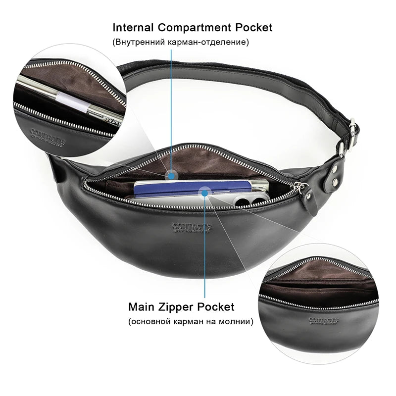 Men Waist Packs Leather Travel Fanny Pack For Male Multifunctional Waist Bag 6.7" phone Belt Bag Chest Bag