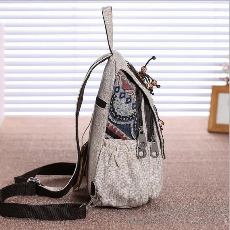 Vintage Cotton Fabric Backpacks for Women Lightweight Leisure Rucksacks Girls Applique Ethnic Travel Bags сумка женская Рюкзаки