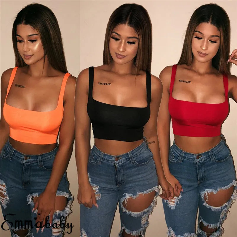 Solid Tank Top Female Strap Sleeveless Slash Neck Cropped Vest Sexy Women'S Summer Bralette Top White Black Red Casual Clothing