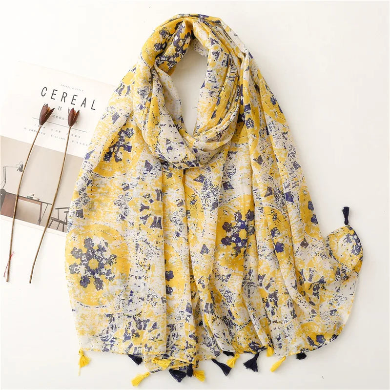 2023 Fashion Paisley Abstract Floral Tassel Viscose Shawl Scarf Lady High Quality Wrap Thin Pashmina Stole Muslim Hijab 180*90Cm 60