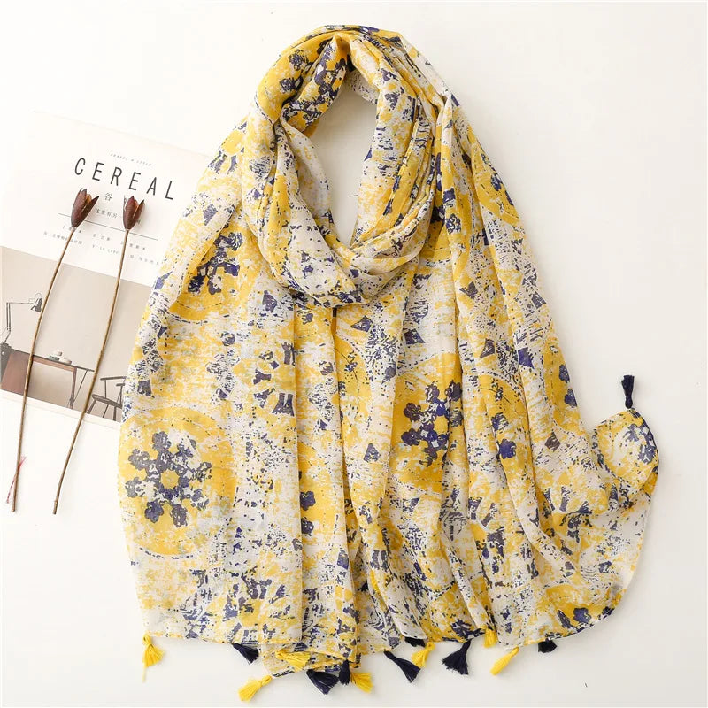 2023 Fashion Paisley Abstract Floral Tassel Viscose Shawl Scarf Lady High Quality Wrap Thin Pashmina Stole Muslim Hijab 180*90Cm 60