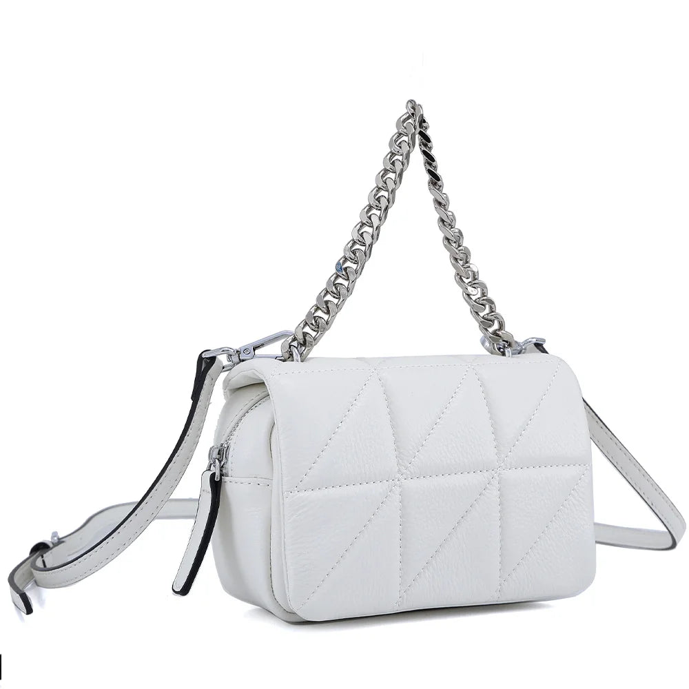 Fashion Chain Small Crossbody Bag for Women Soft Leather Shoulder Bag Design Diamond Lattice Handbag Square Messenger Bags White