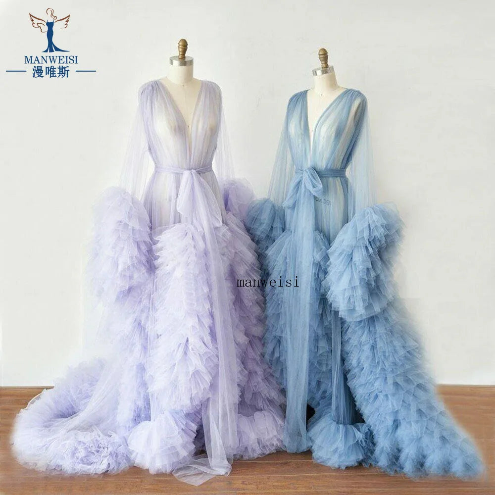 Maternity Robes Wedding Shawl Pregnant Women Sexy Tulle Bathrobe Dresses Photo Shoot Party Fluffy Baby Shower Gowns