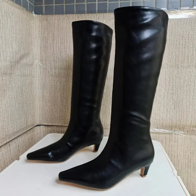 Big Size 34-43 Women's Shoes 2024 Autumn Winter Elastic boots Nubuck Flock Chelsea boots Tip Knee High Knight Long Boots