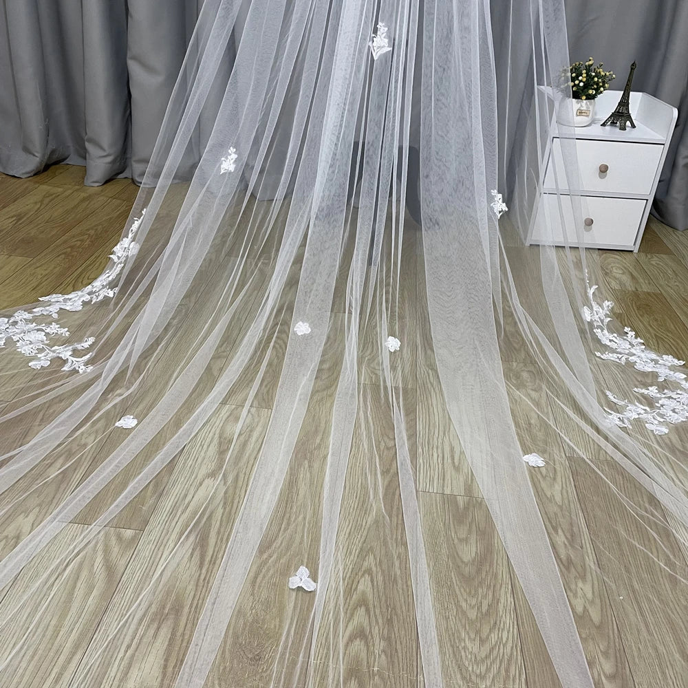 3m Cathedral Wedding Bridal Veil Soft Lace Ivory white Veil with Comb Wedding accessories Veu Velo Noiva