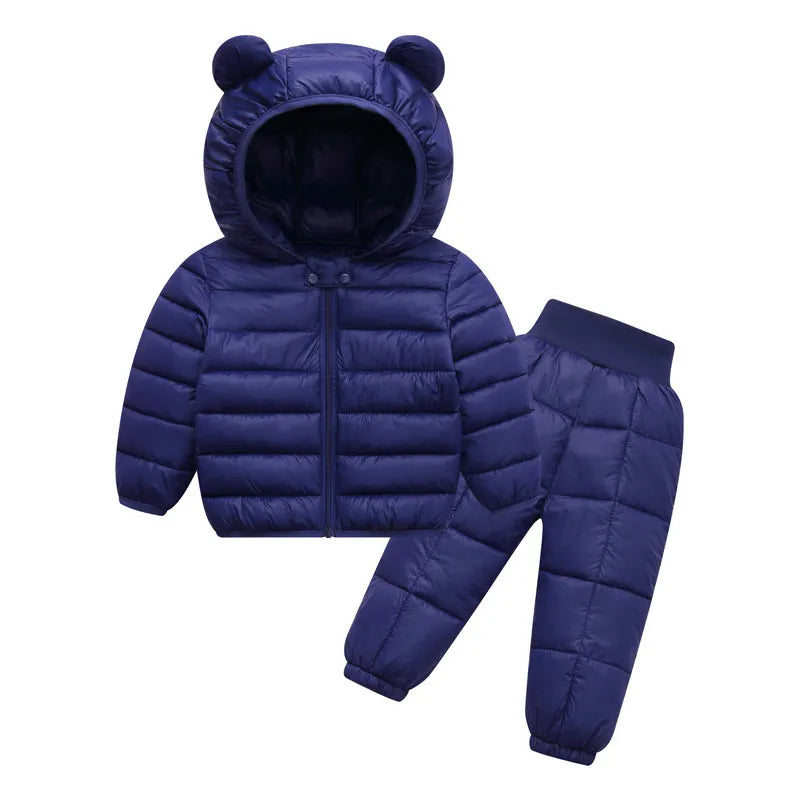 Children Clothing Sets Winter Baby Boy Warm Hooded Down Jackets Overalls Clothing Sets Baby Girls Boys Snowsuit Coats Ski Suit