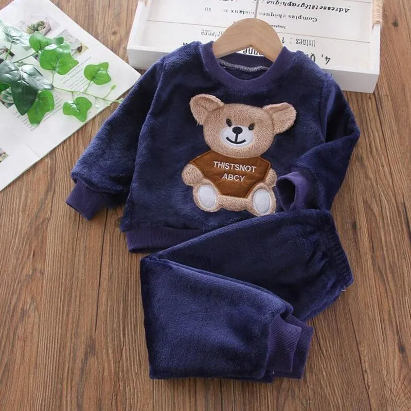Baby Boys And Girls Clothing Set Tricken Fleece Children Hooded Outerwear Tops Pants 3PCS Outfits Kids Toddler Warm Costume Suit Navy