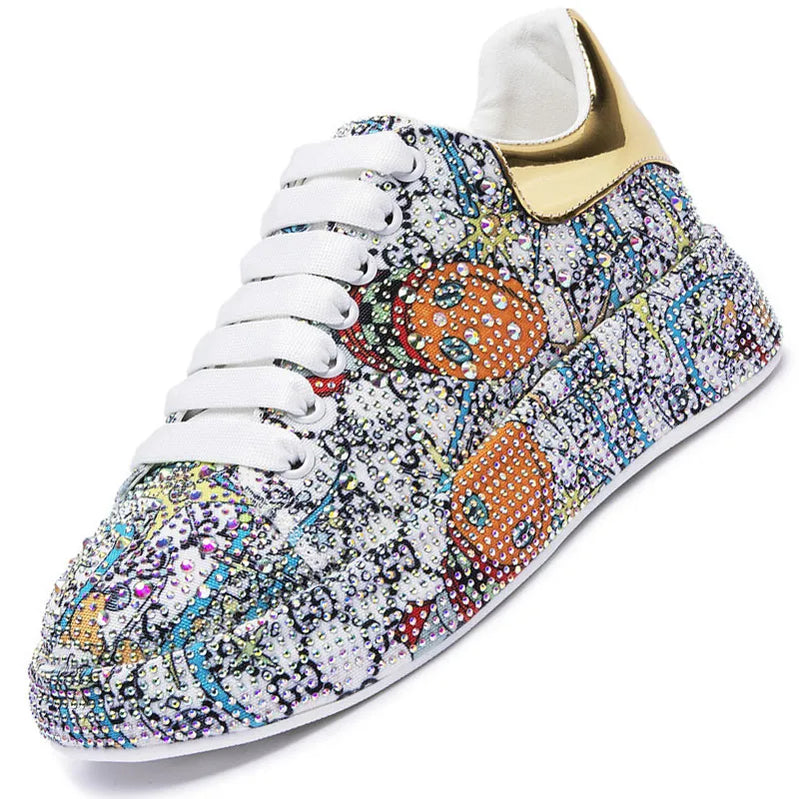 Tênis feminino sapatos de skate tamanho grande novo strass mocassins plataforma moda brilhante sapatos casuais femininos 