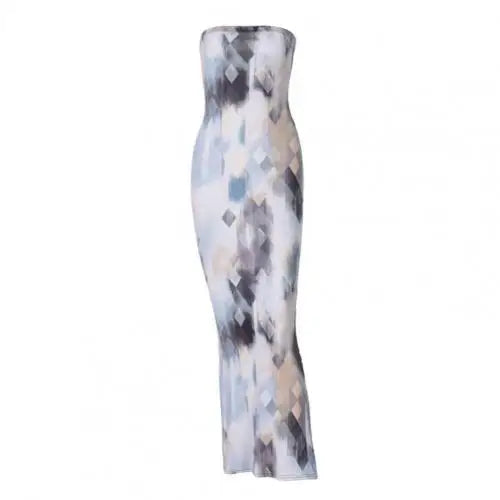 Multicolor Tie Dyeing Print Striped Dress 2021 Summer Sexy Women Long Sleeve Deep V-neck Fall Autumn Bodycon Long Maxi Dress Grey