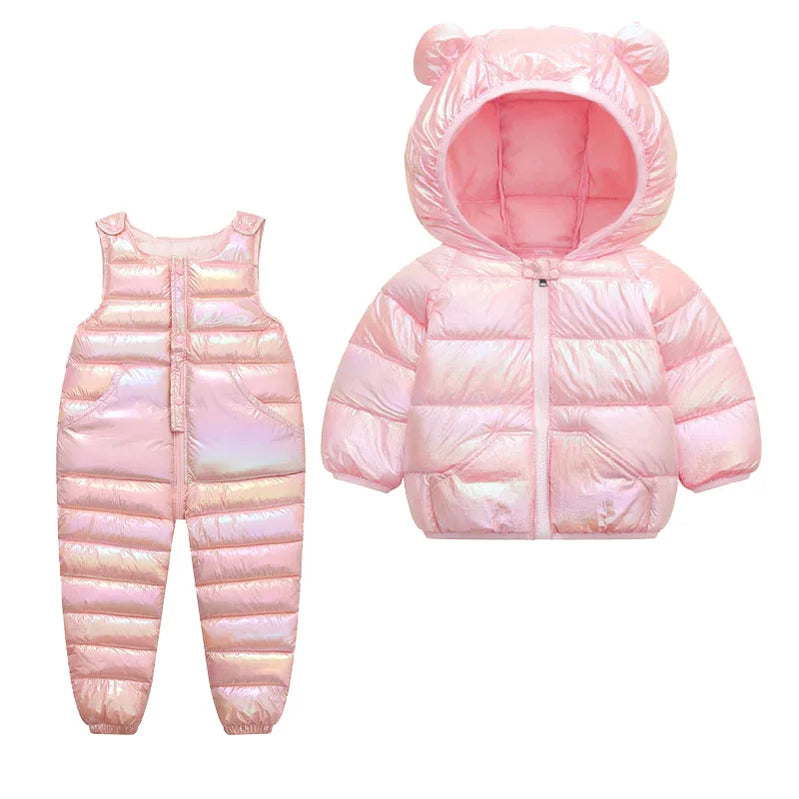 Children Clothing Sets Winter Baby Boy Warm Hooded Down Jackets Overalls Clothing Sets Baby Girls Boys Snowsuit Coats Ski Suit as the picture 15