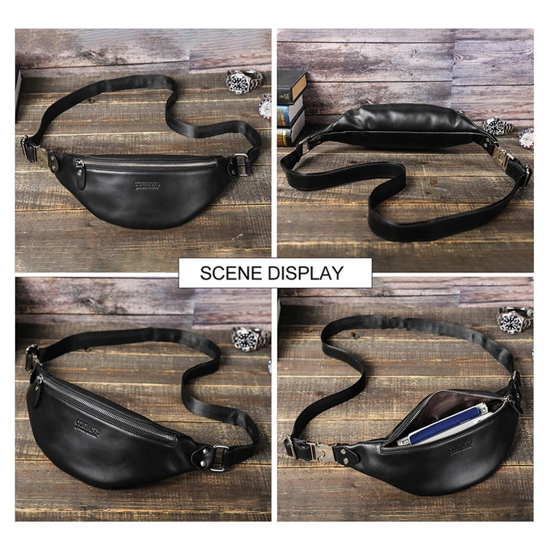 Men Waist Packs Leather Travel Fanny Pack For Male Multifunctional Waist Bag 6.7" phone Belt Bag Chest Bag