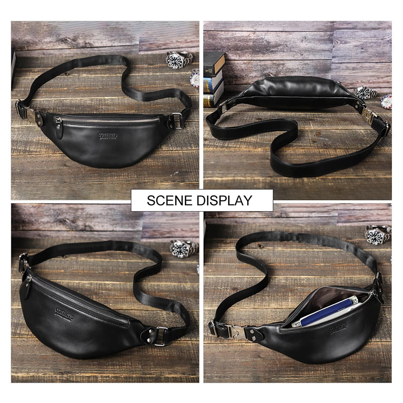 Men Waist Packs Leather Travel Fanny Pack For Male Multifunctional Waist Bag 6.7" phone Belt Bag Chest Bag