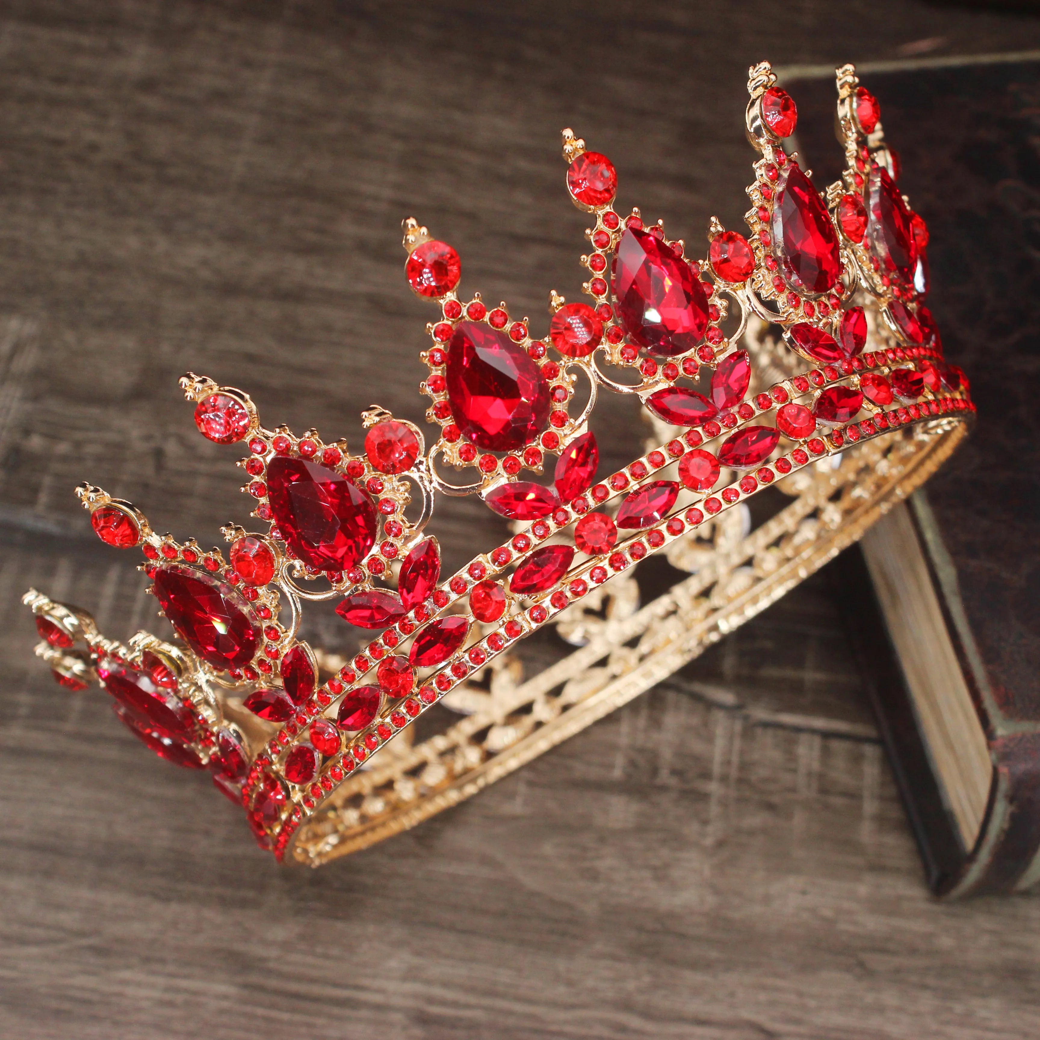 Pink Crystal Tiaras and Crowns Queen Princess Pageant Diadem Women Girl Hair Ornaments Bridal Wedding Hair Jewelry Accessories GOLD Red all